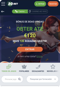 20bet Casino mobile screen promotion