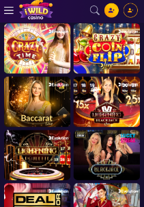 iWild Casino mobile screen live games