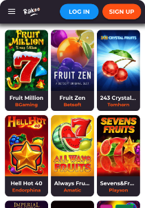 Rakoo Casino mobile screen slots fruits