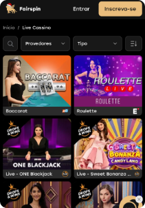 Fairspin Casino mobile screen live games